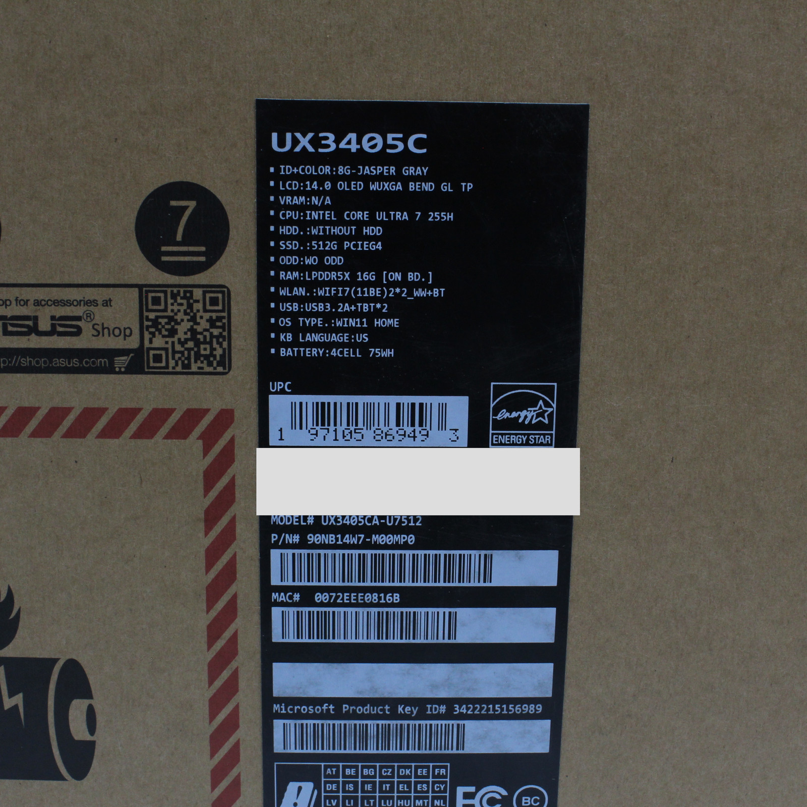 ASUS Zenbook UX3405C 14″ Intel Core Ultra 7 255H 16GB DDR5 512GB SSD Windows 11