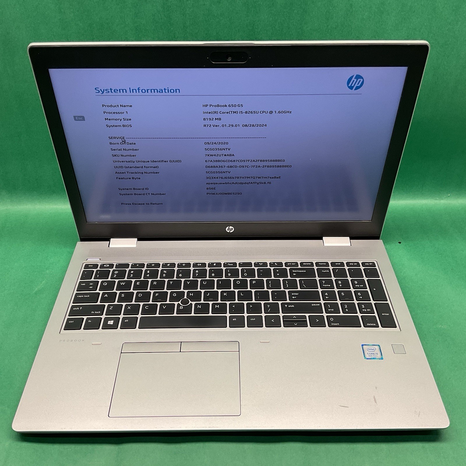 HP Probook 650 G5 – Powers On – NO HARD DRIVE- Untested