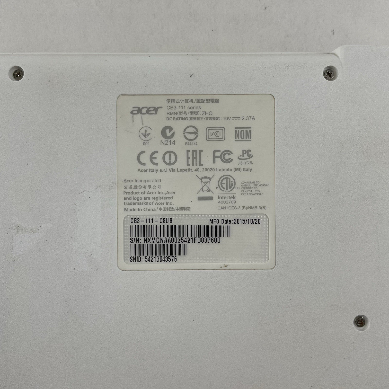 Acer CBS-111 11.6″ Celeron N2840 2.16 GHz 2 GB RAM 16 GB HDD No AC