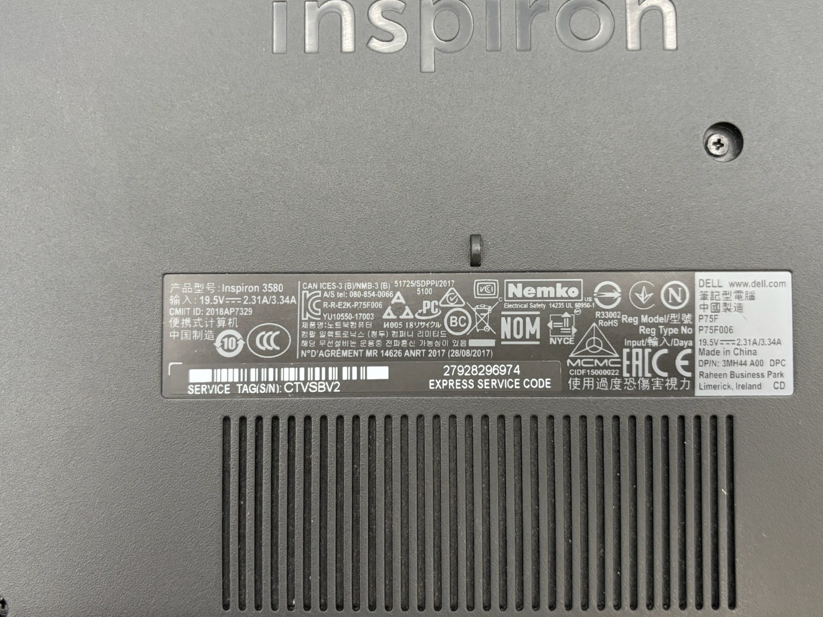 Dell Inspiron 3580 15.6″ 1 TB HDD 4 GB RAM i3-8145U Windows 10 Home
