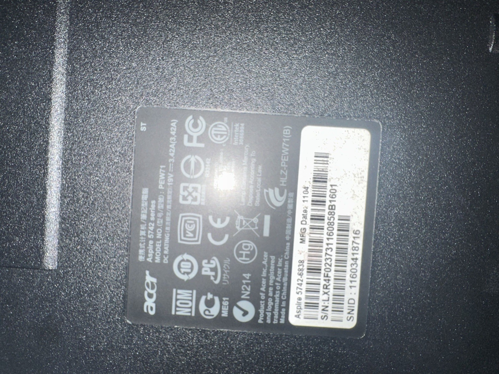 ACER ASPIRE 5742-6838 SERIES PEW71 WINDOWS 10 HOME PREMIUM 4GB RAM I5