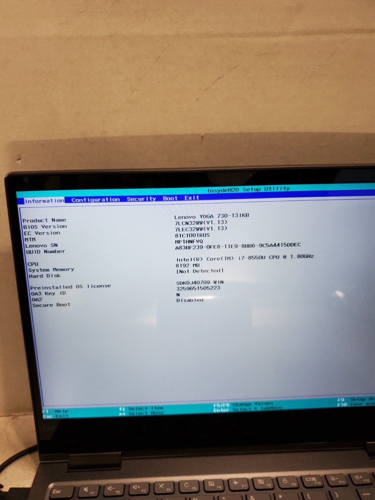 LENOVO YOGA 730-13IKB | CORE I7-8550U 8GB RAM No SSD/OS! #69