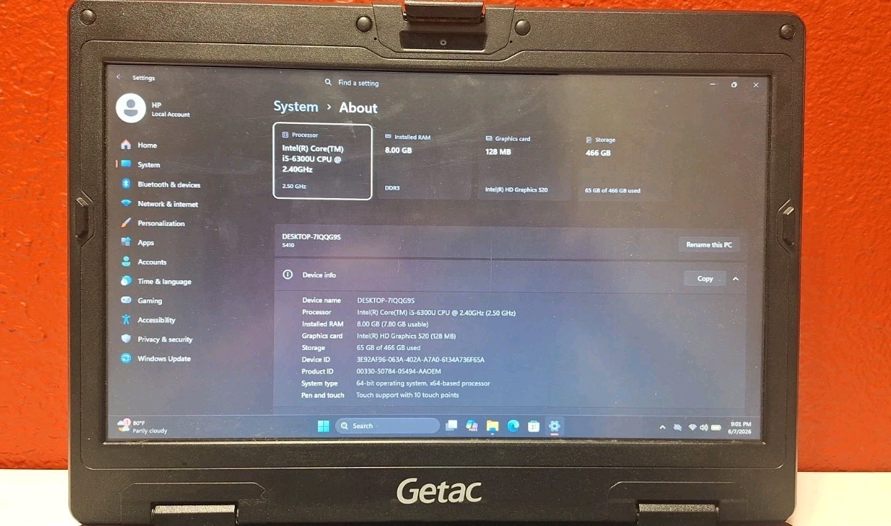 GETAC S410 Rugged Toughbook i5-6300U 2.40GHz 8GB 500GB Touchscreen W Pen W11p