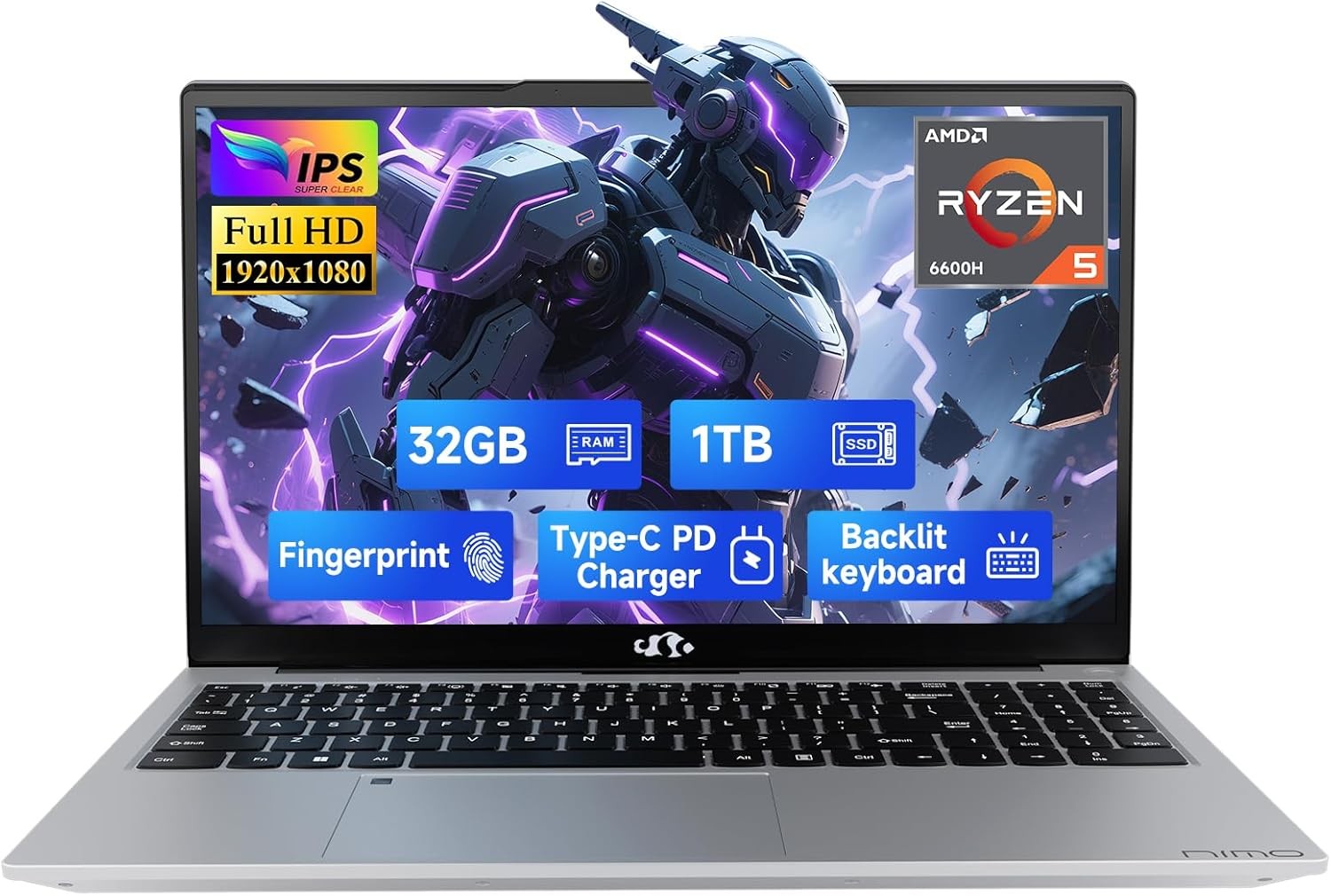 NIMO 15.6″ Gaming Laptop AMD Ryzen 5 6600H 32GB DDR5 RAM 1TB SSD 660M 6nm GPU