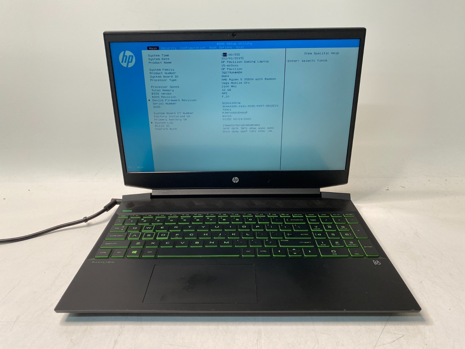 HP Pavilion Gaming 15-ec0xxx Ryzen 5 3550H 12GB GTX 1050 No SSD – Bad Batt PARTS