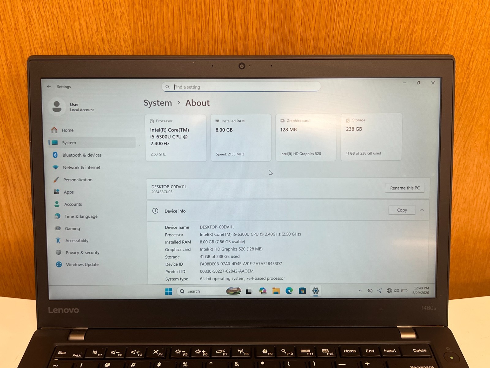 Lenovo ThinkPad T460s + Len Ultra Dock ( i5-6th, 8GB RAM, 256GB SSD ) Win 11 Pro