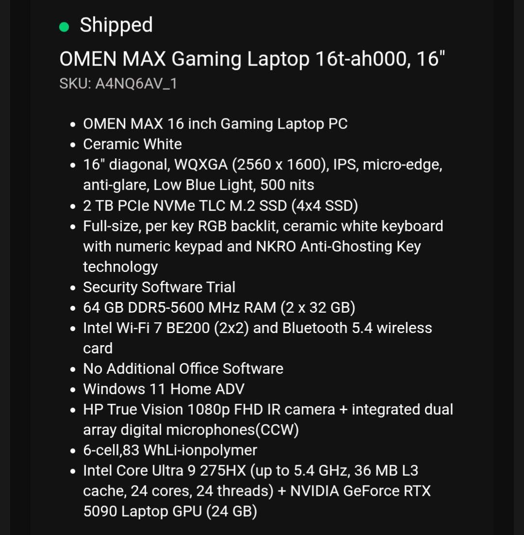 HP Omen MAX Ultra 9 275HX (24 cores) NVIDIA GeForce RTX 5090 (24GB) 2TBSSD 64RAM