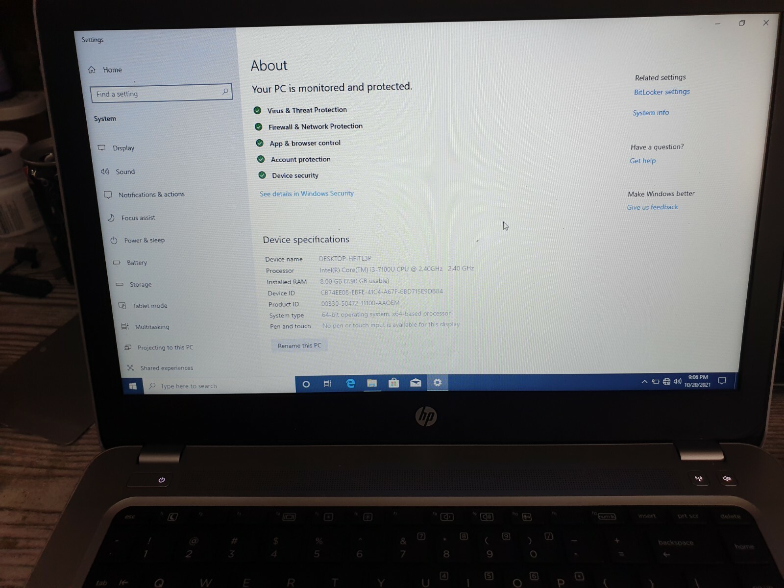 14″ HP ProBook 440 G4 Intel Core i3-7100U 2.40Ghz 8GB RAM 500GB HDD