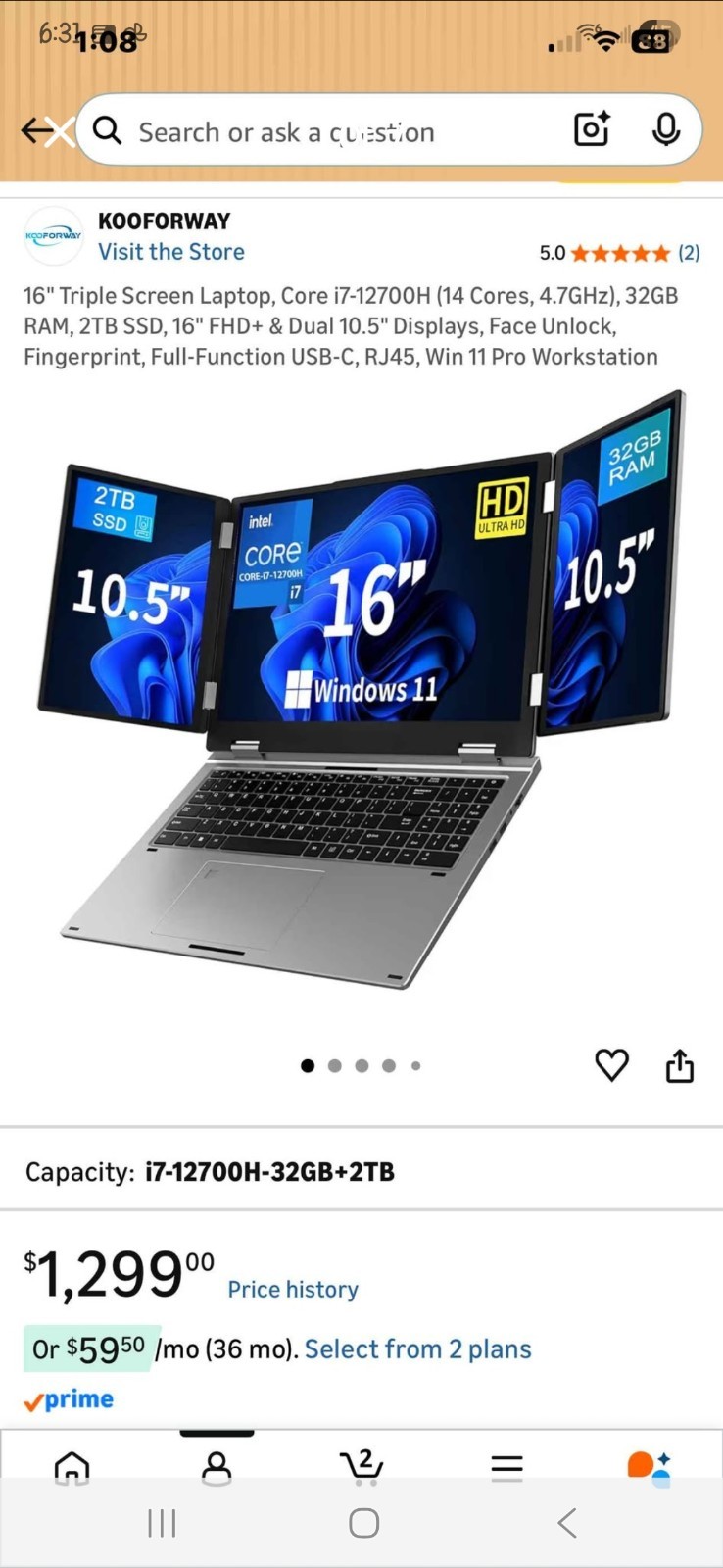 Triple screen laptop core 32GB