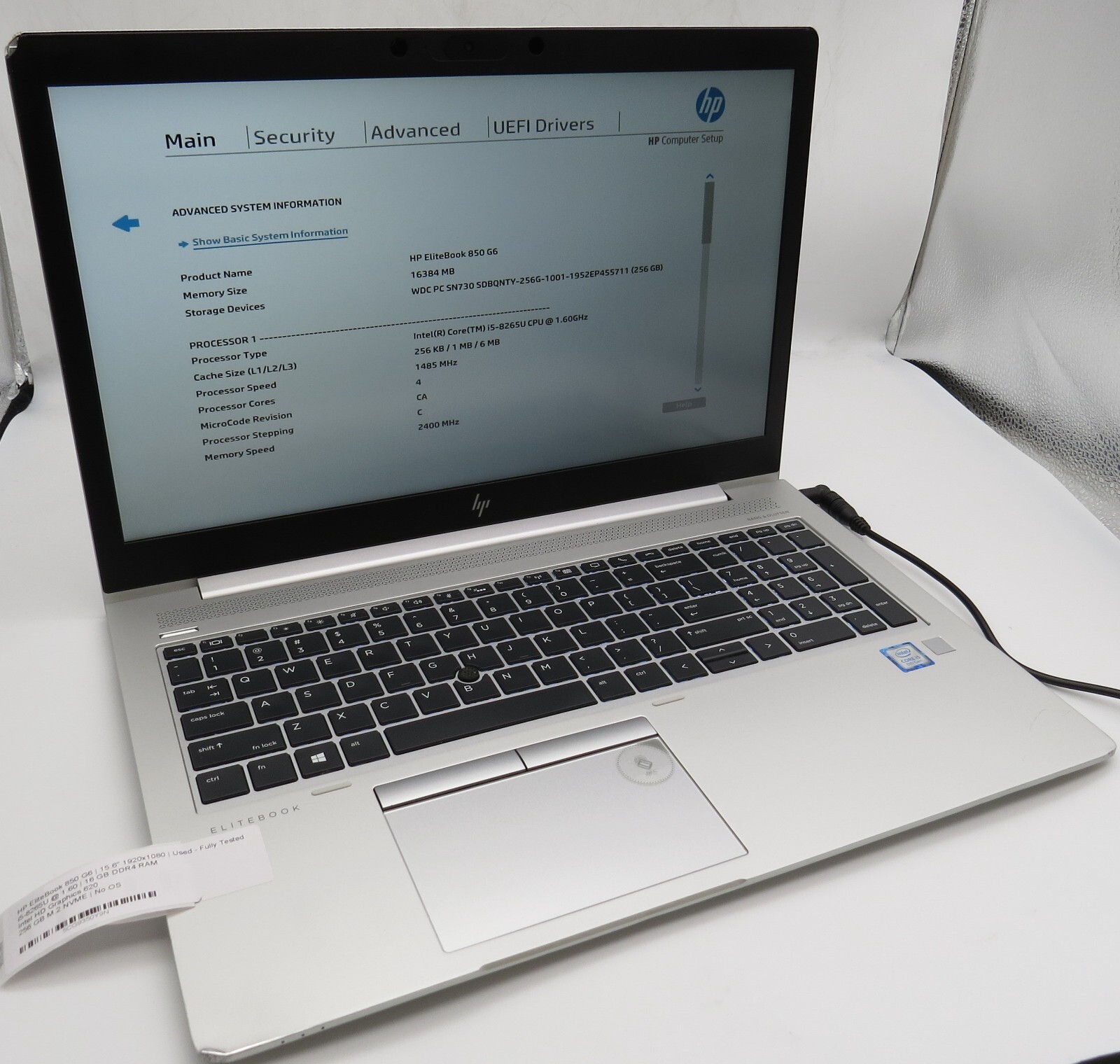 HP EliteBook 850 G6-15.6″-i5-8265U@1.60GHz-16GB RAM-256GB M.2 NVME-NO OS *READ*