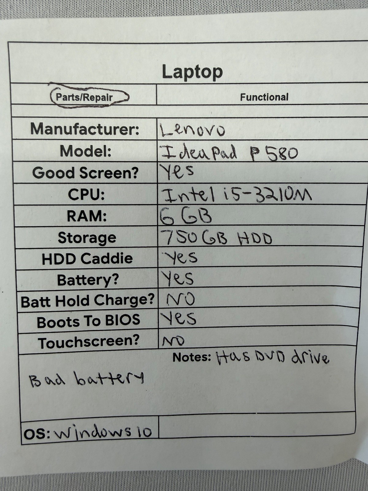Lenovo Ideapad P580 Laptop – Good Screen – intel i5-3210M – Read Des