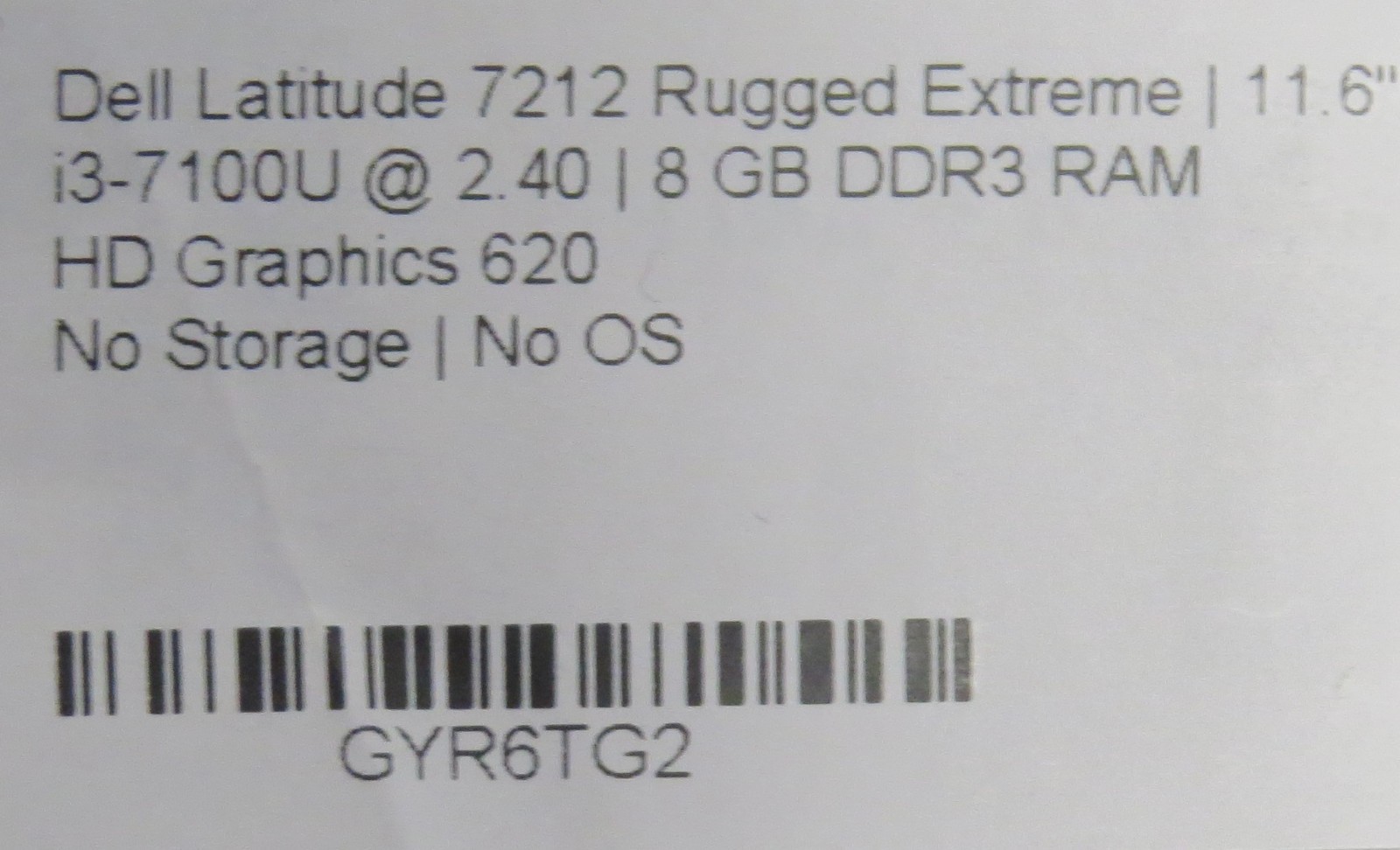 Dell Latitude 7212 Rugged i3-7100U @ 2.4 8GB RAM 11.6″ No OS/HDD