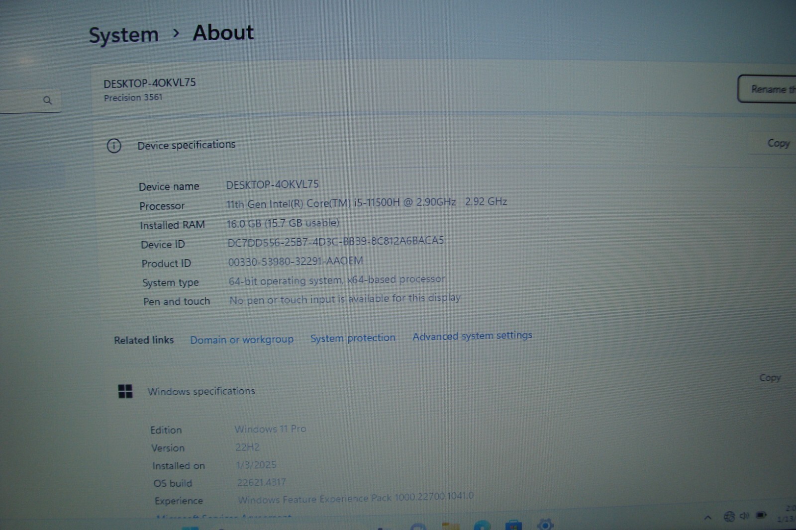 Dell Precision 3561 15.6″HD i5-11500H 2.9GHz 16GB 256GB Win 11Pro Great Battery!