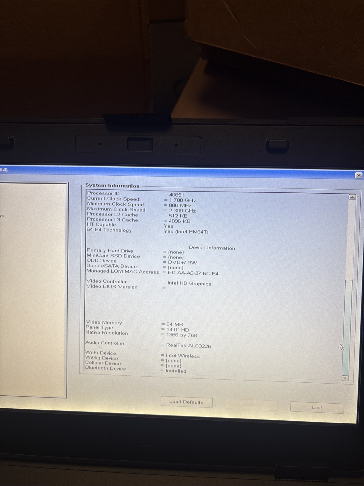Dell 5404 Rugged i7-4650U@1.7GHz No SSD 8GB Ram With Dell 240w Adapter Q4