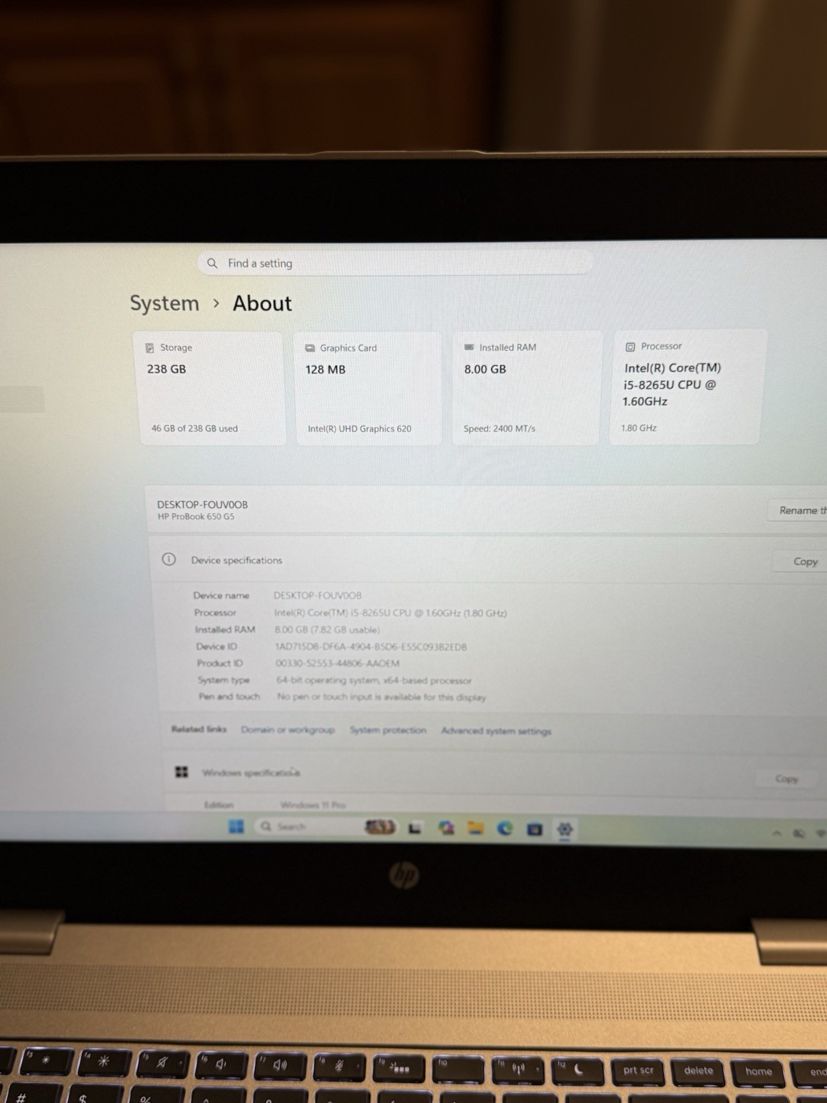 HP ProBook 650 G5 | Intel i5-8265U (8th G) 8GB RAM | 256GB SSD | Windows 11 Pro