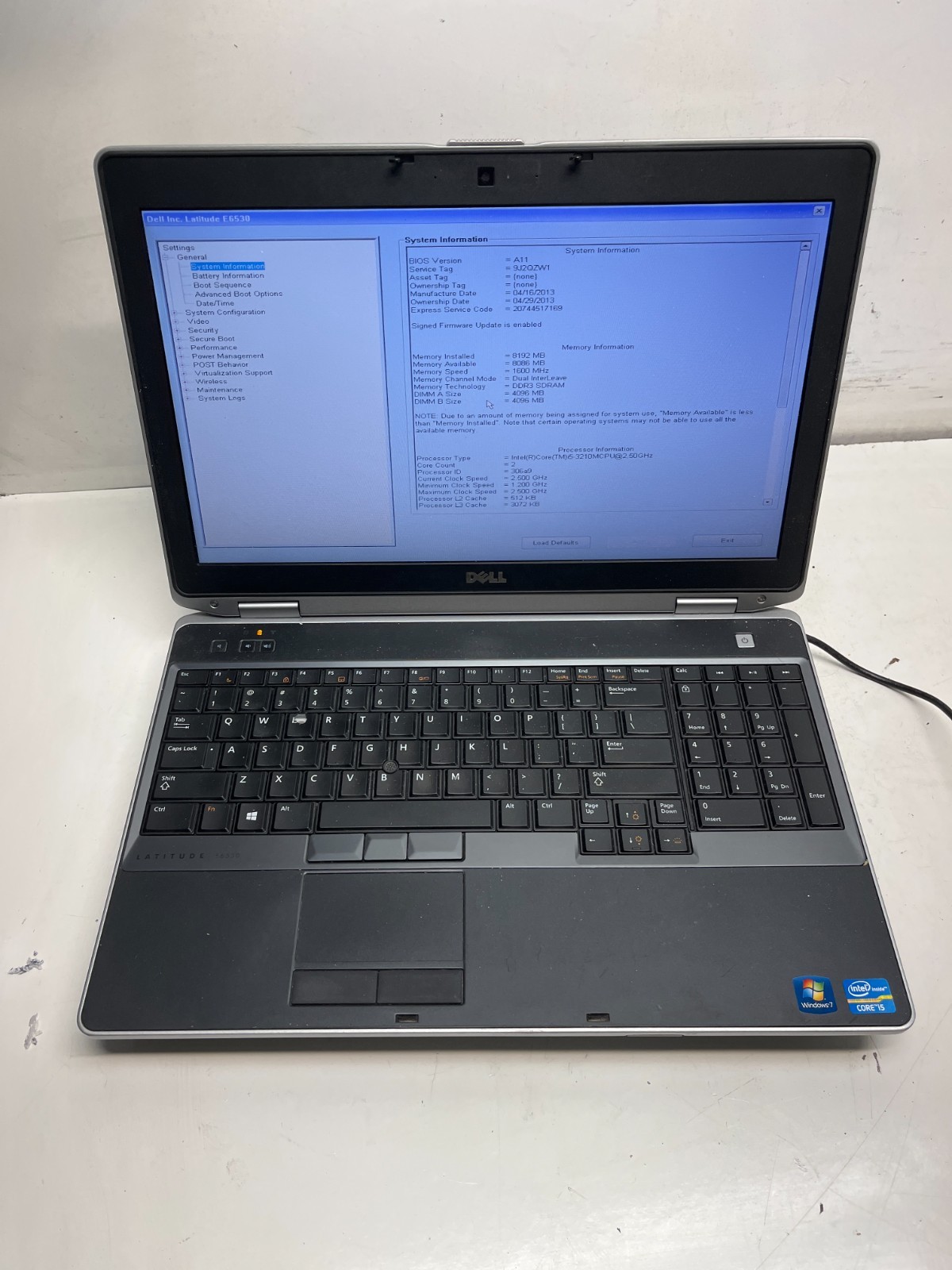 Dell Latitude E6530 Intel Core i5-3210M 2.50GHz 4GB NO HDD