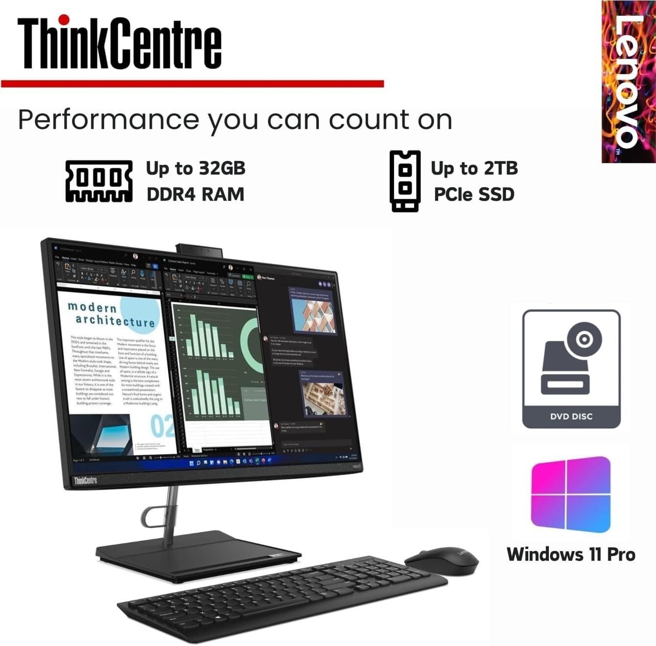 Lenovo ThinkCentre All-in-One Business Computer, 23.8″ FHD Display, 12th Gen