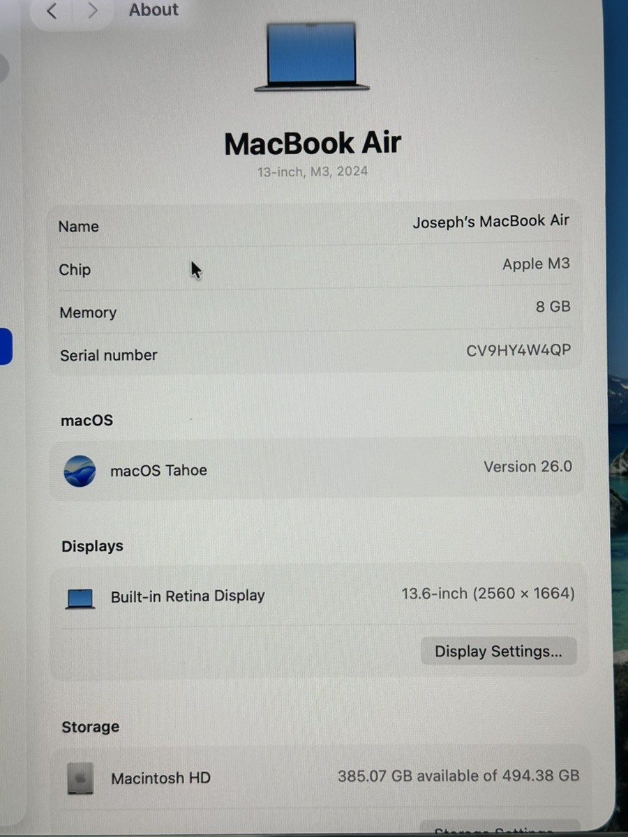 Apple MacBook Air 2024 M3 Chip, 13-inch, 8GB RAM, 512GB SSD, Space G (PD1124576)