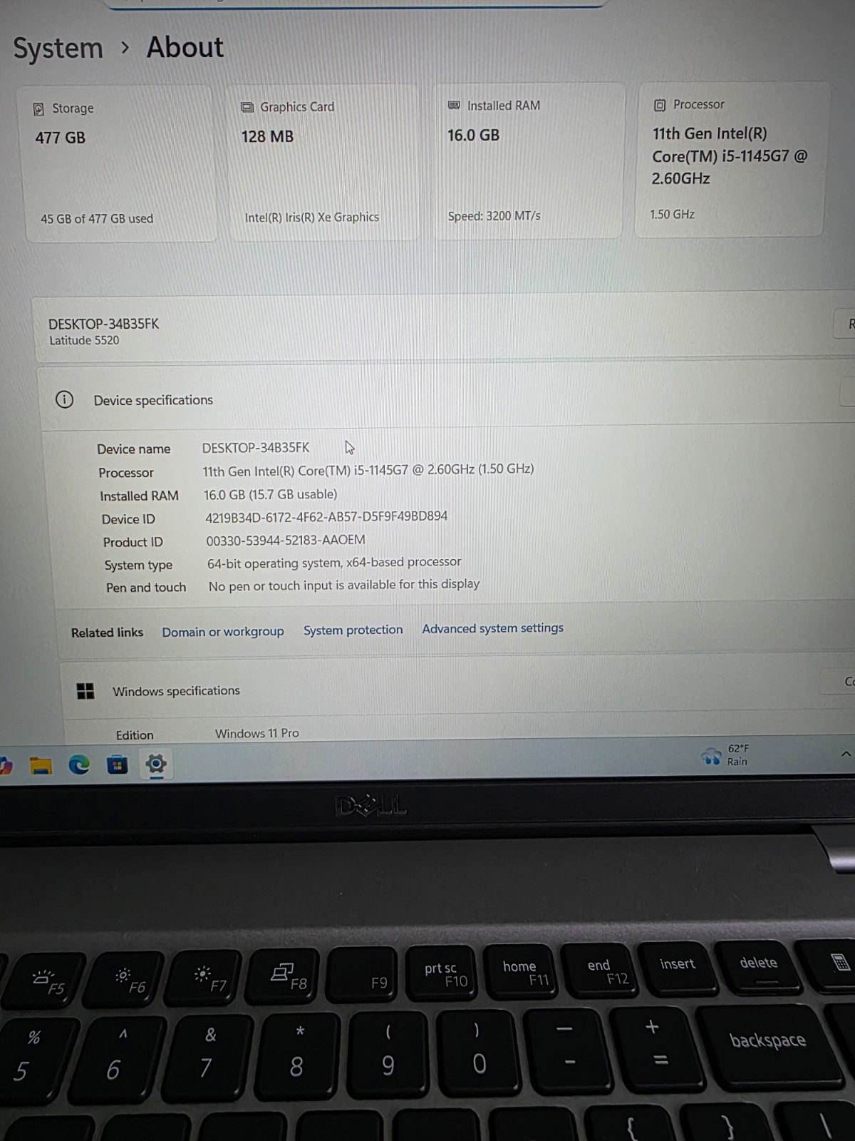 Dell Latitude 5520 Laptop 15.6″ FHD vPro i5 1145G7 16GB 512gb NVME Win 11 P CAM