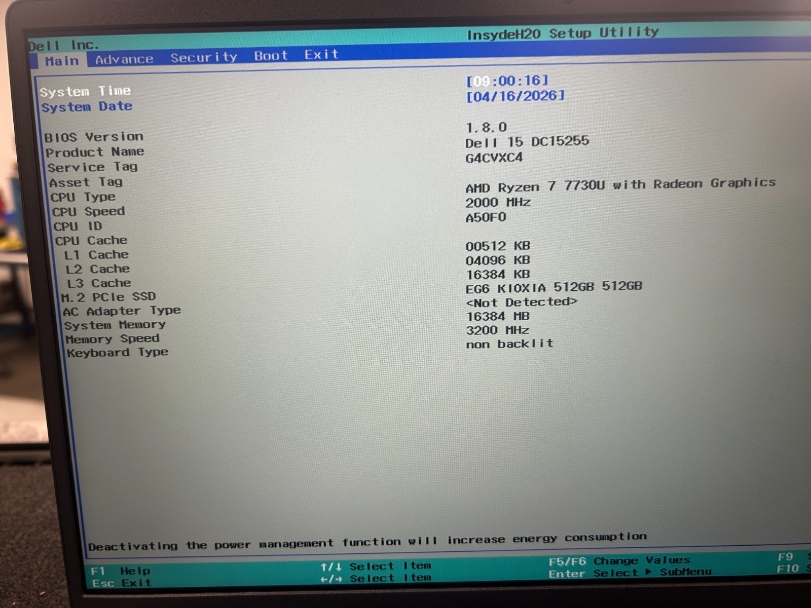 DELL 15 DC15255 G8MK9, AMD Ryzen 7 7730U, 2.00 GHz, 16 GB RAM, 512 GB NVMe SSD
