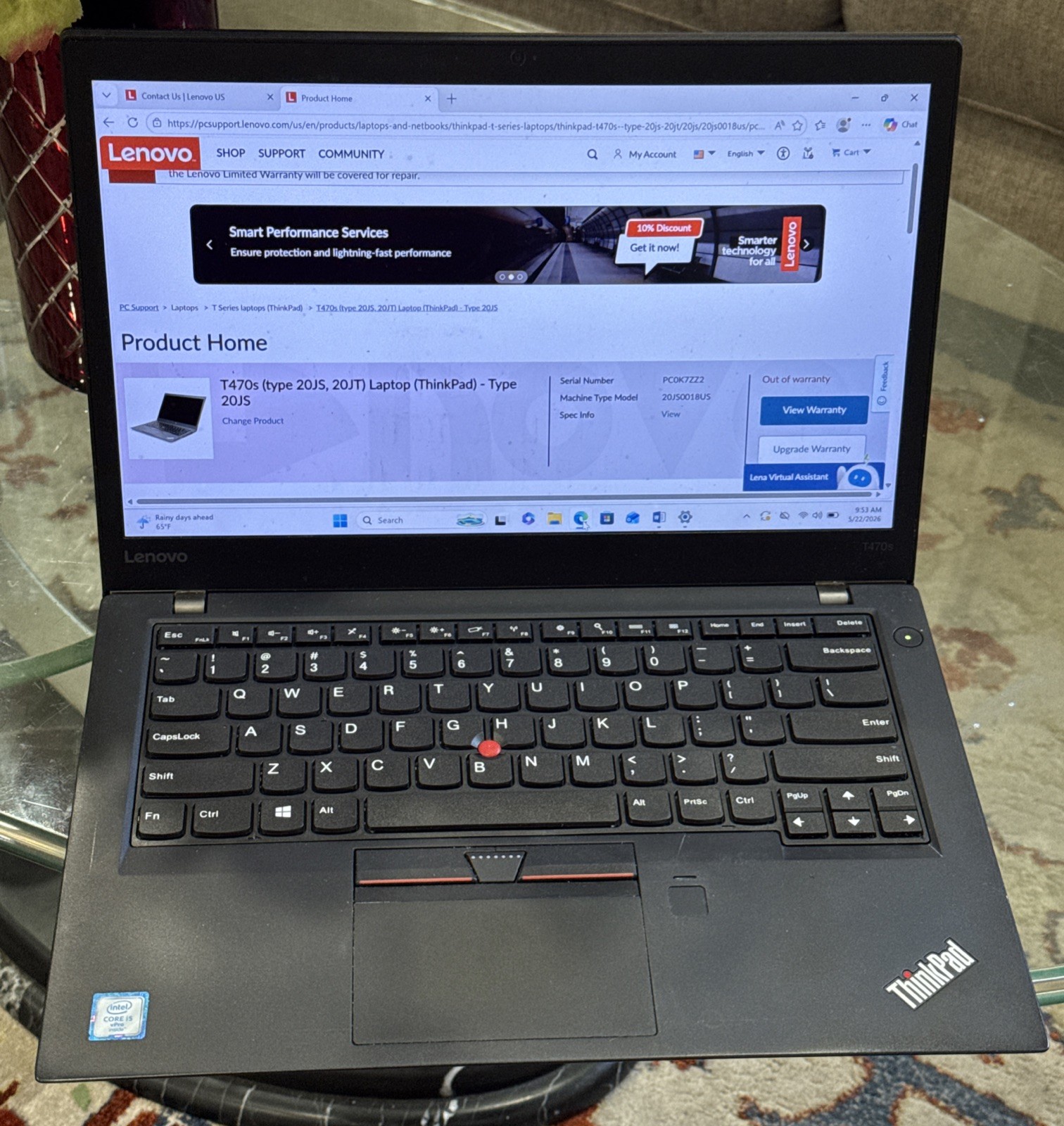 Lenovo ThinkPad T470s 14″ Intel i5-6300U 12GB Ram 256SSD Laptop Win 11 w/Office