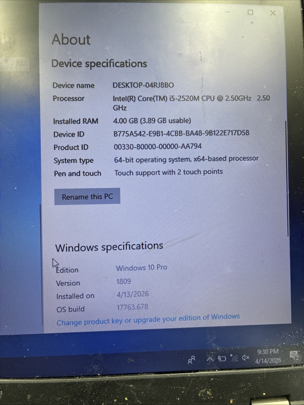 Lenovo Thinkpad L520 15″ Laptop Intel i5-2520M 4GB RAM 500GB HDD Windows 10 HOME
