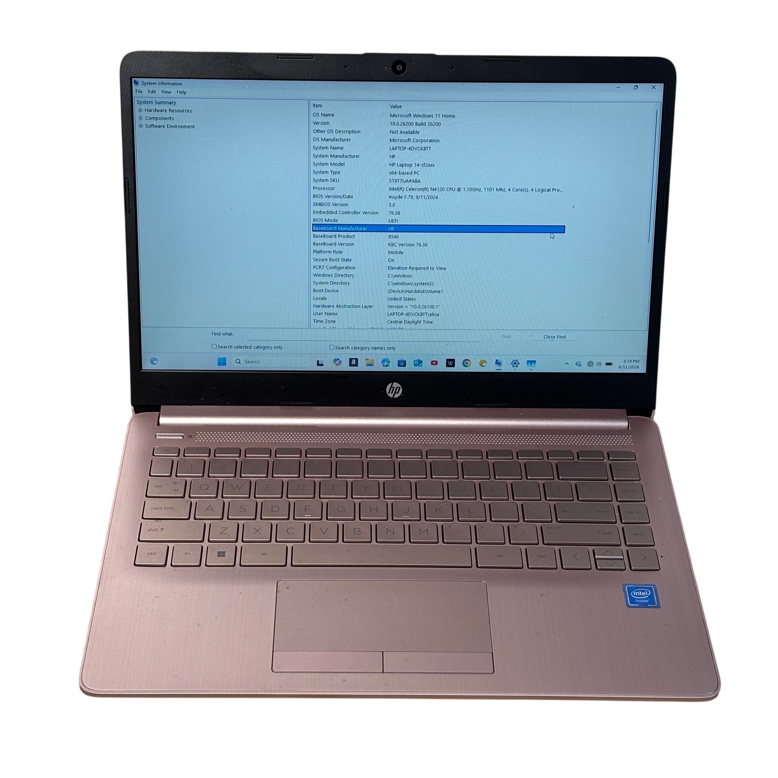 Hewlett Packard HP 14-cf2112wm Intel Celeron N4120 1.10GHz 4GB RAM 64GB SSD 14″