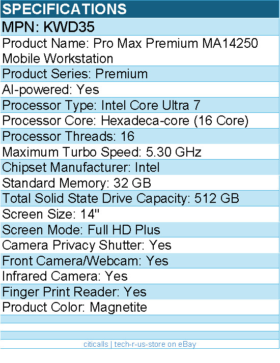 Dell KWD35 Pro Max Premium MA14250 14″ Mobile Workstation – Full HD Plus