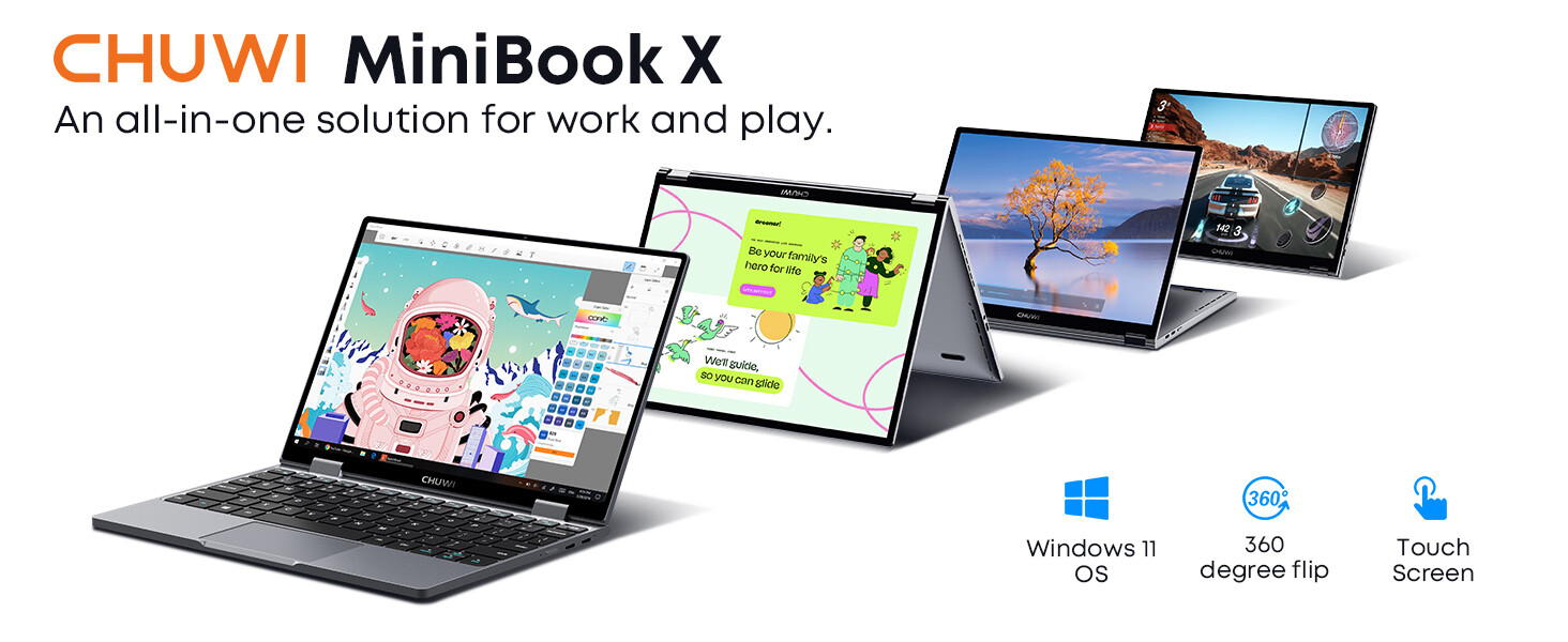 CHUWI MiniBook X 10.51in Laptop PC Intel N100 Windows 11 PC 12GB RAM 512GB SSD