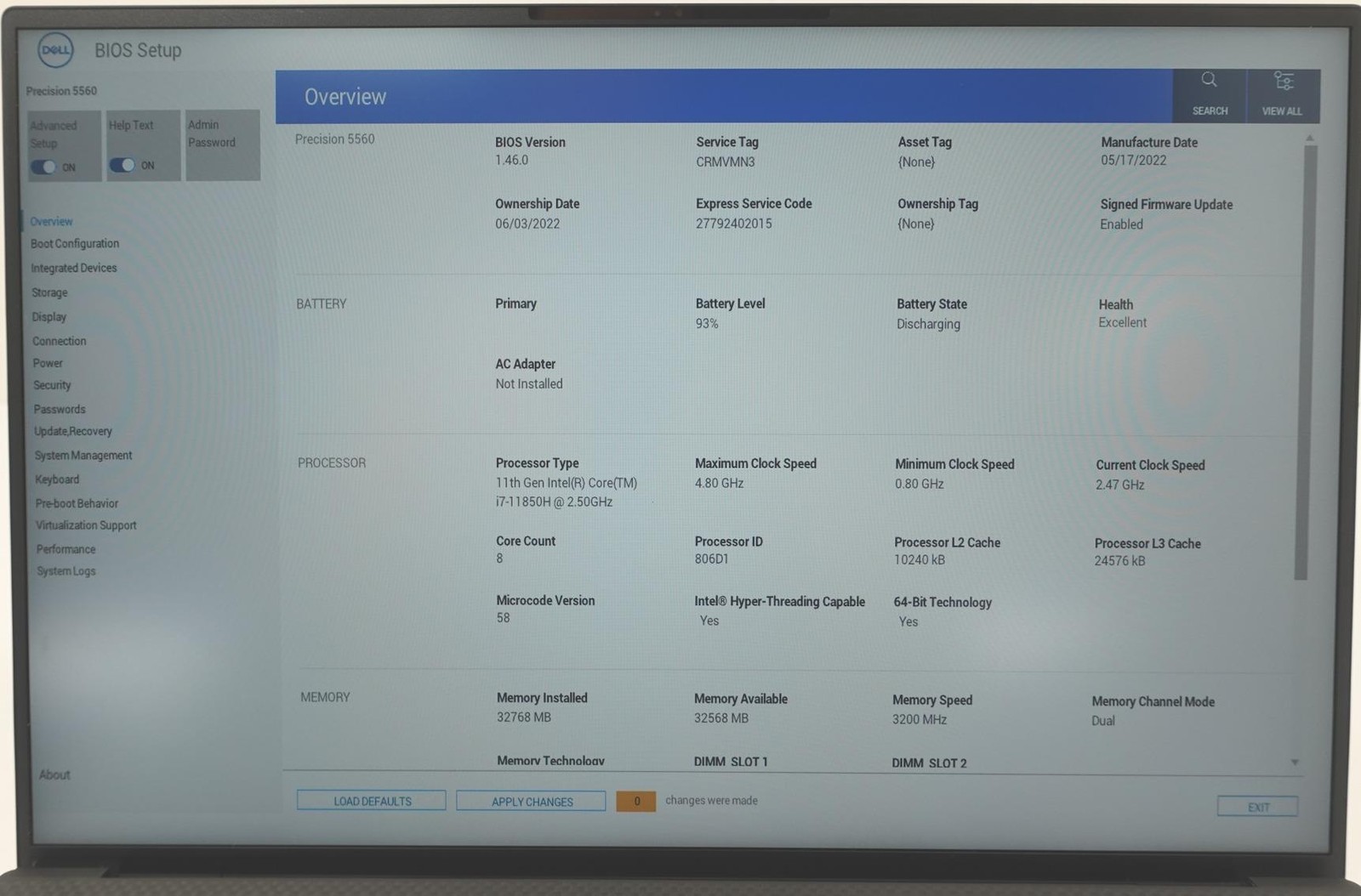 Dell Precision 5560 15.6″ Core i7-11850H 2.50GHz 32GB 1TB SSD Laptop