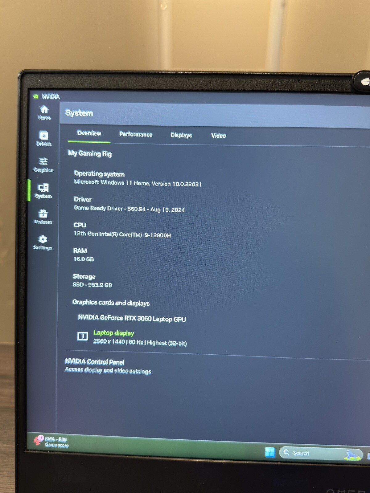 HP OMEN 16.1” Gaming Laptop, Intel Core i9-12900H, NVIDIA RTX 3060 (Preowned)