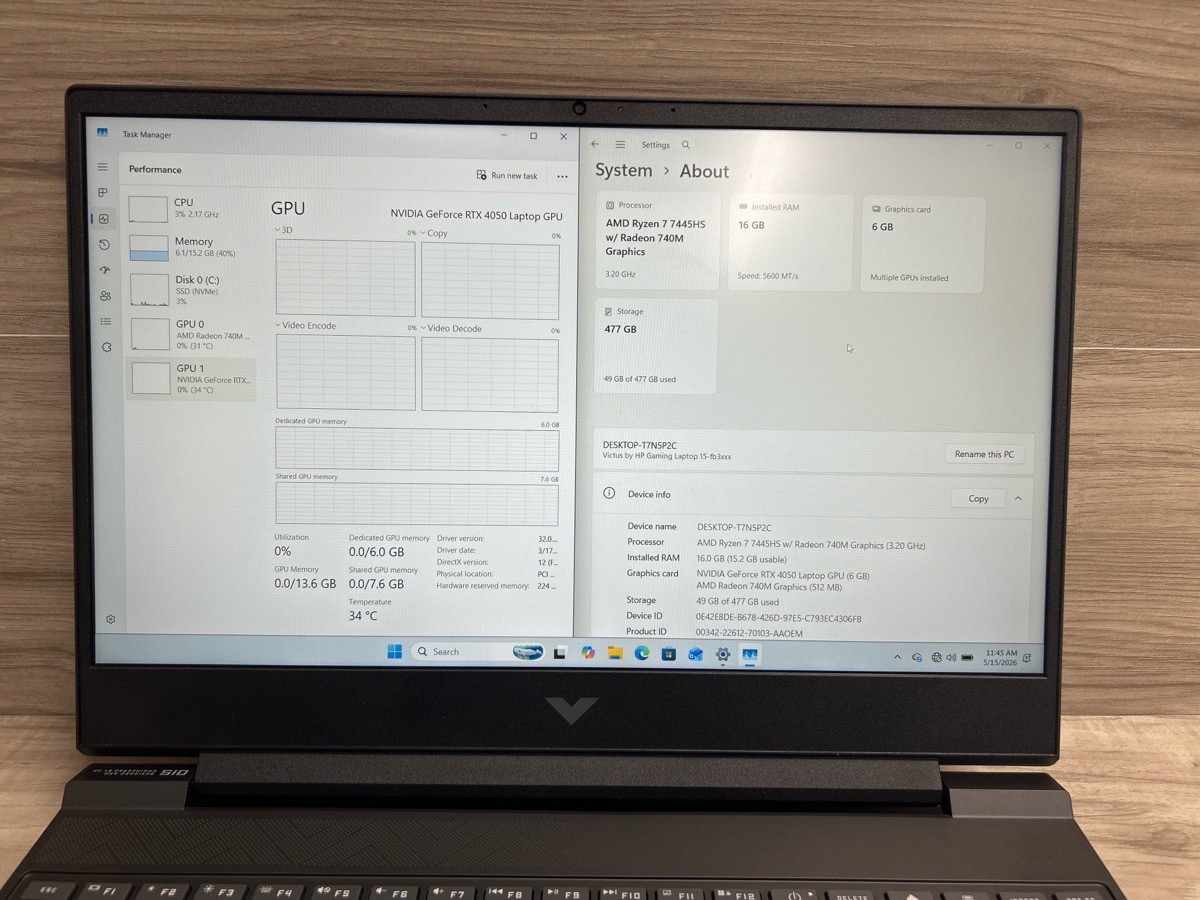 HP Victus 15-FB3093DX Gaming Laptop Ryzen 7 RTX 4050 512GB (PO1024509)