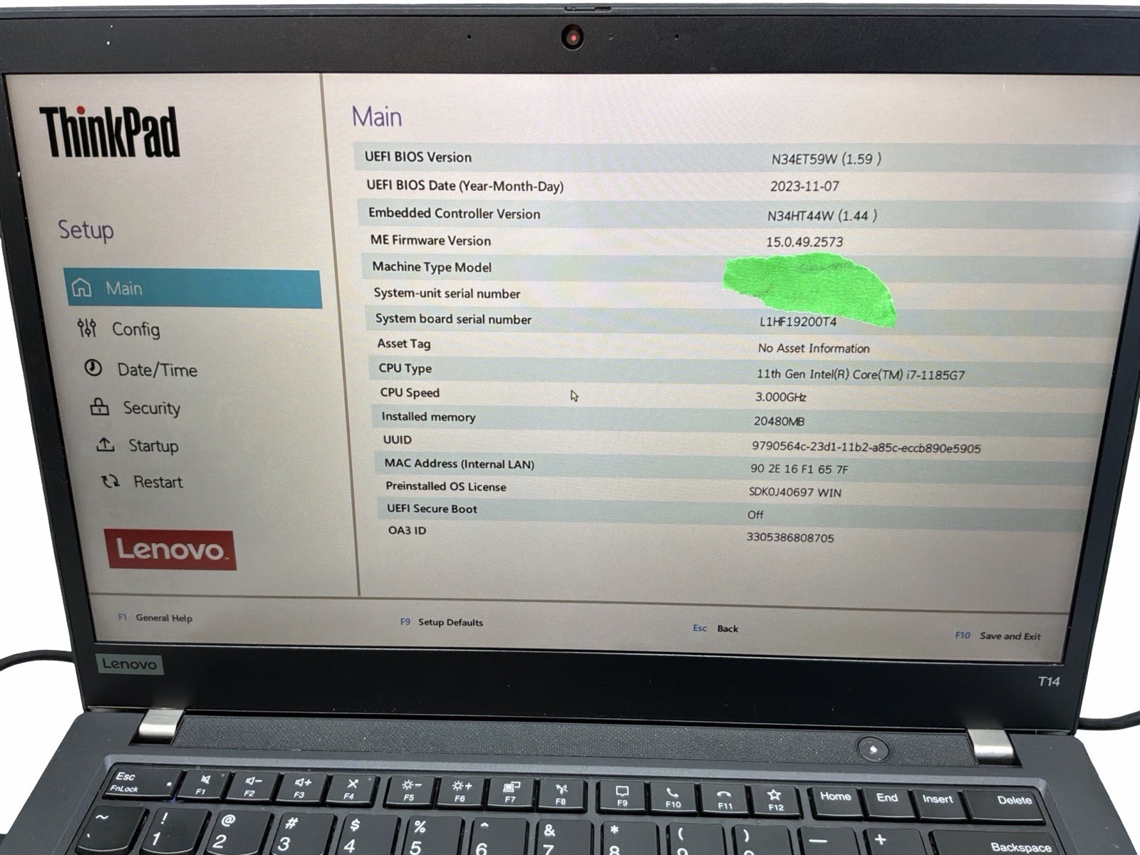 Lenovo ThinkPad T14 Gen 2 Intel I7 11th Gen 20gb Ram No Hdd Powers On PARTS