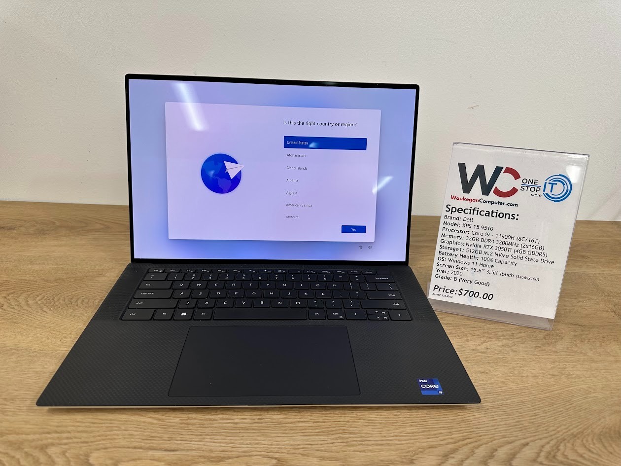 Dell XPS 15-9510, Core i9 11900H, 32GB DDR4, RTX 3050 Ti, 512GB SSD 2020 Touch