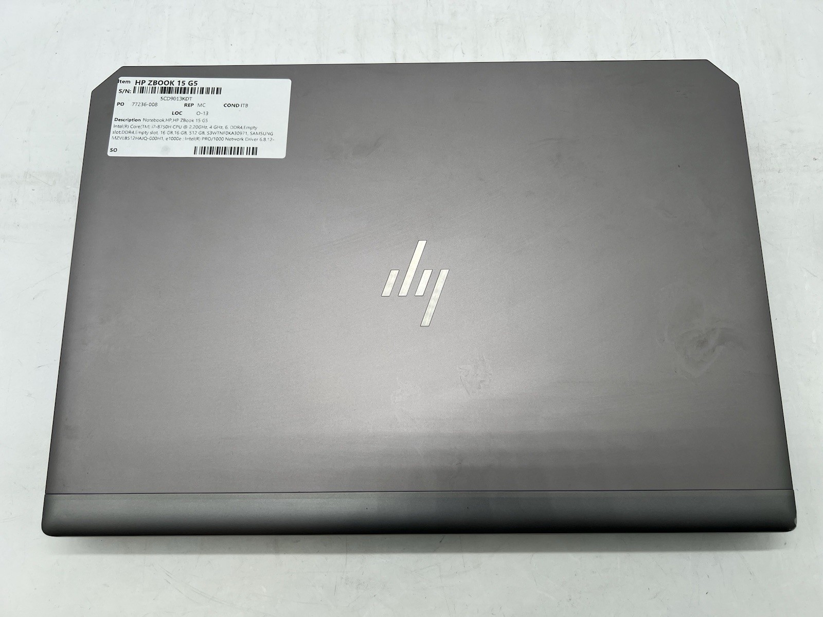 HP ZBook 15 G5, i7-8750H CPU, @ 2.20GHz, 32GB RAM, 512GB NVMe-No OS/AC