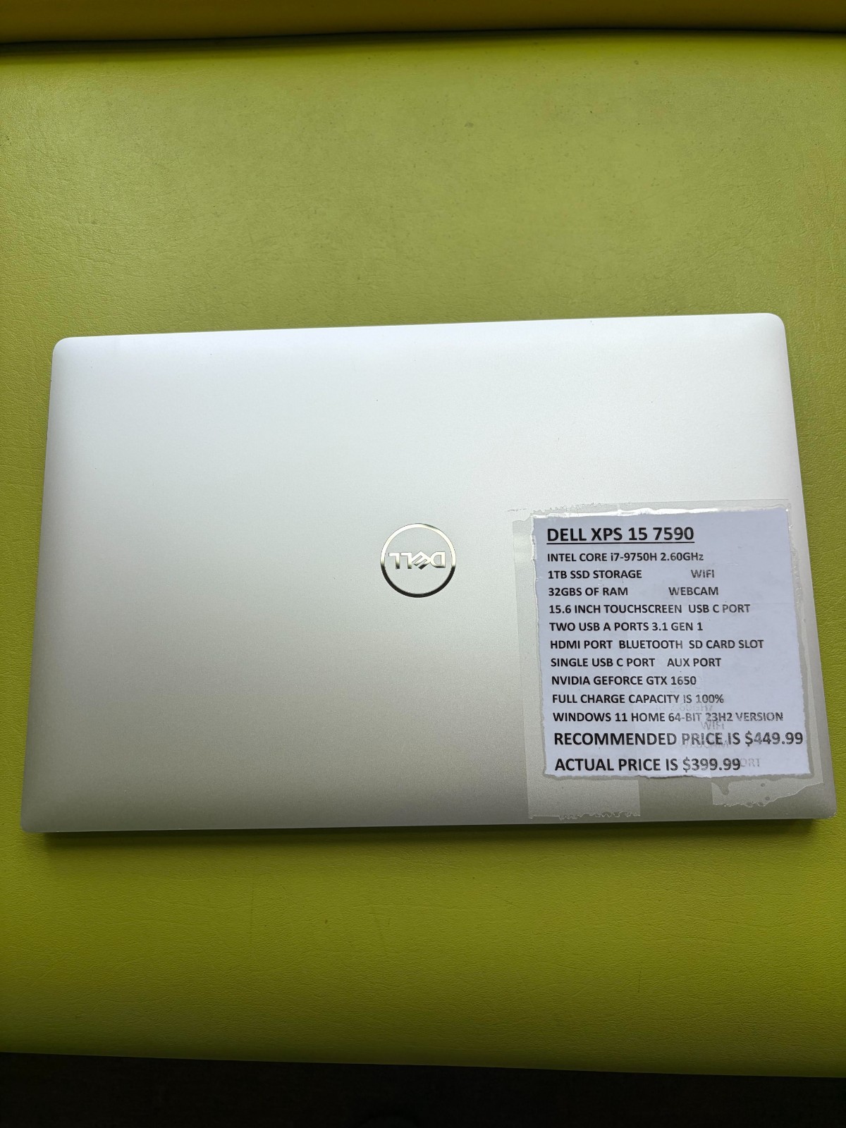 DELL XPS 15 7590 INTEL CORE i7-9750H 1TB SSD 32GB OF RAM BATTERY HEALTH IS GOOD