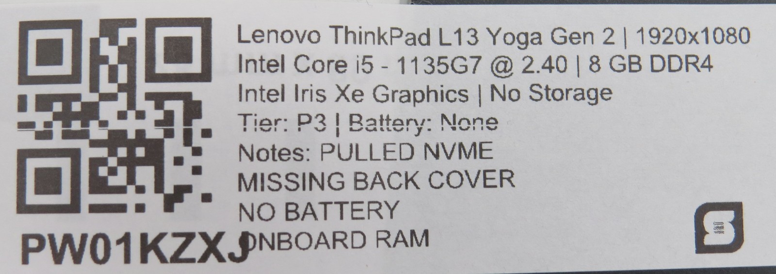 ThinkPad Yoga G2 i5-1135G7 @ 2.4GHz 8GB DDR4 No SSD/OS/Battery PARTS