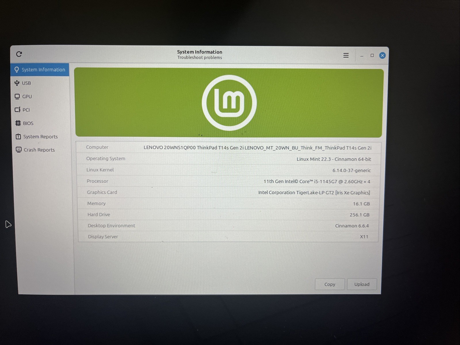 Thinkpad T14S Gen 2i – i5-1145G7 – 16GB DDR4 – 256GB NVME SSD – Linux Mint