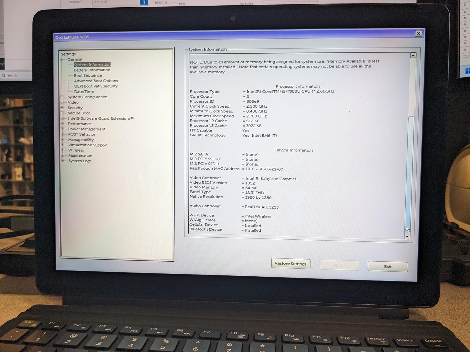 DELL LATITUDE 5285 I5-7300U @ 2.6GHz, 8GB RAM, NO HDD/OS