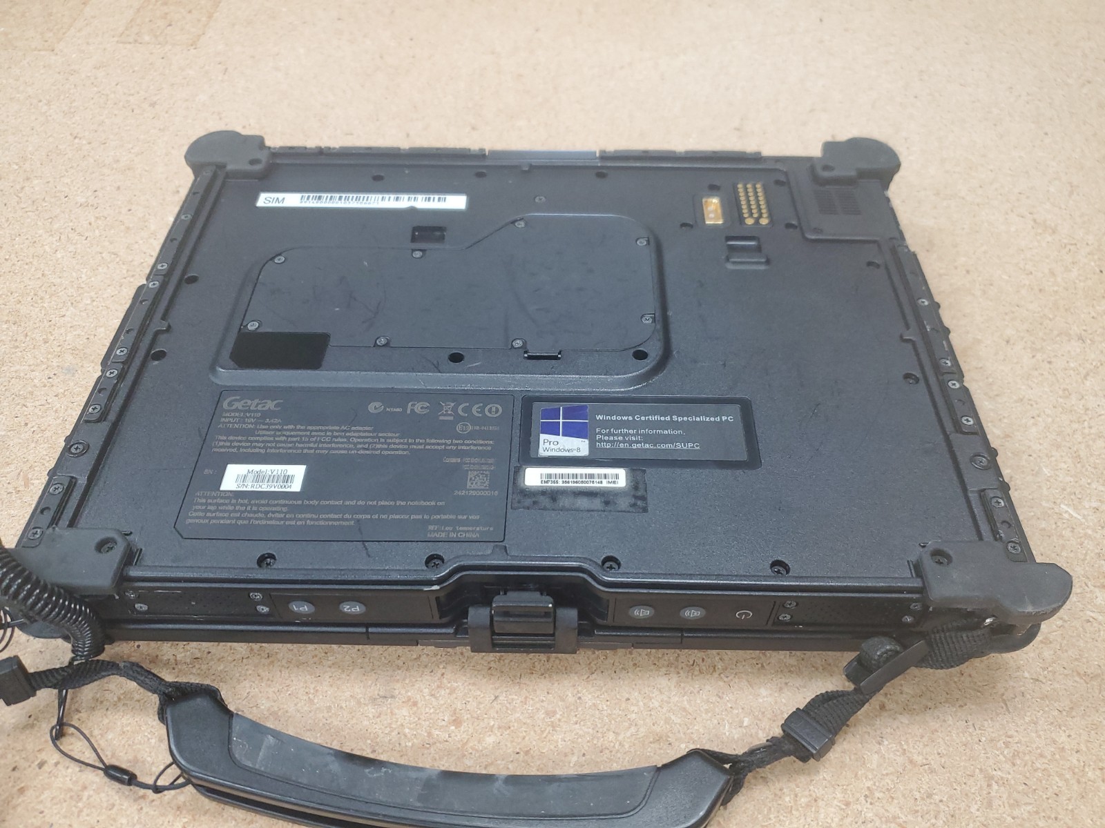 GETAC V110 Laptop Tablet Touch Screen i5-4300U 1.90GHz 8gB No HDD 10117hrs