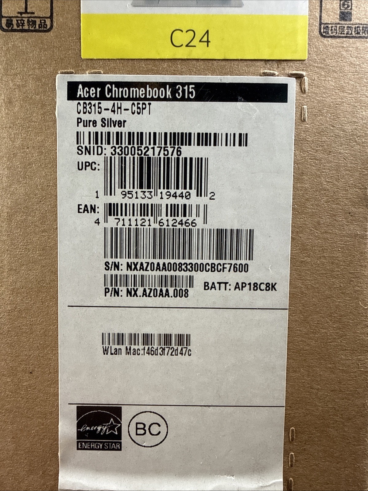 New Acer Chromebook 315 15.6″ FHD N4500 4GB 128 eMMC 50Wh Li-ion Battery 2023*