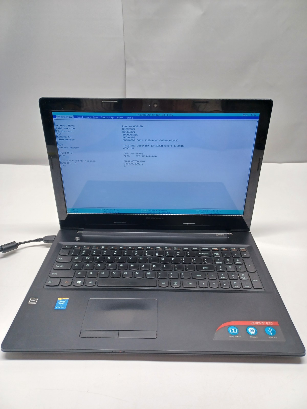 Lenovo G50-80 Laptop i3-4030u 4GB No HD