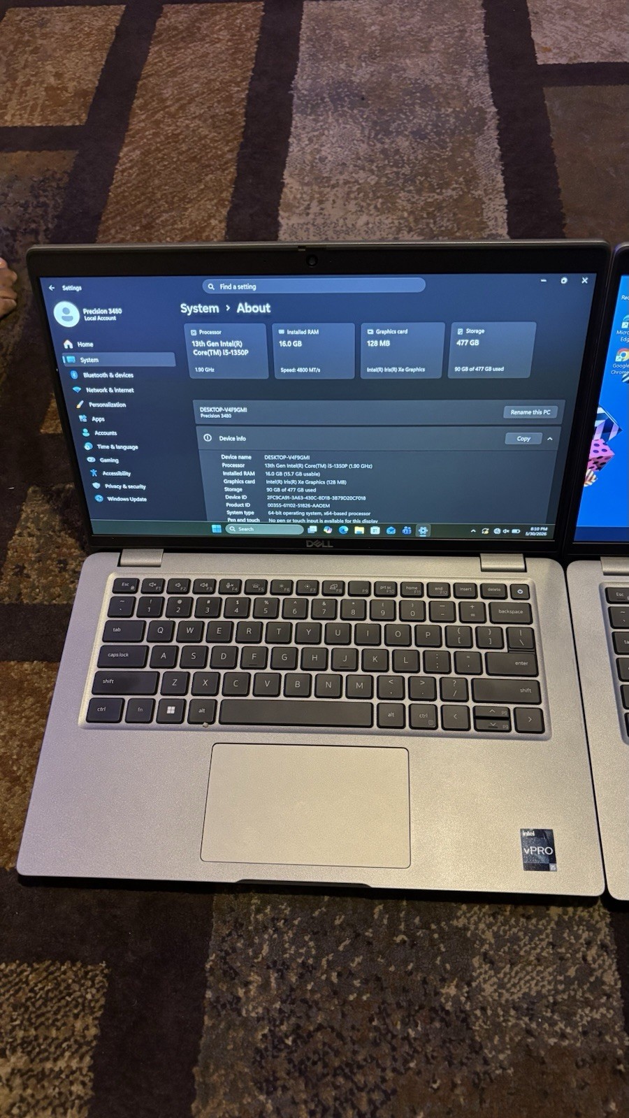 Two Dell Precision 3480 14″ i5-1350P 16GB 512GB SSD Win11 Iris Xe Silver
