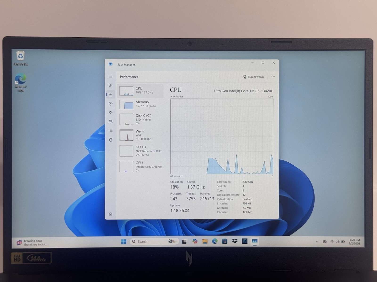 Acer Nitro V 15 165Hz FHD i5-13420H 8GB 512GB SSD RTX 4050 READ