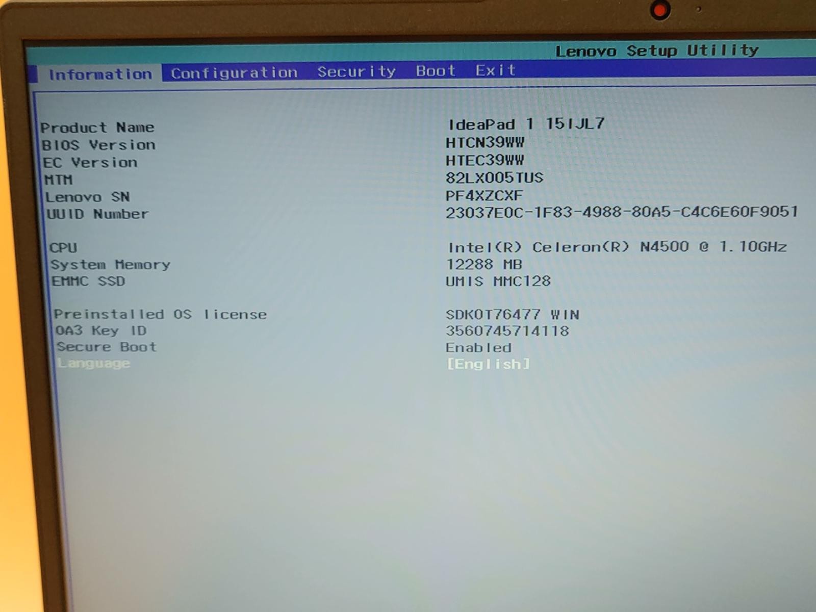 Lenovo IdeaPad 1-15IJL7 15.6″ Intel Celeron N4500 12GB 128GB eMMC *NO OS/NO AC*