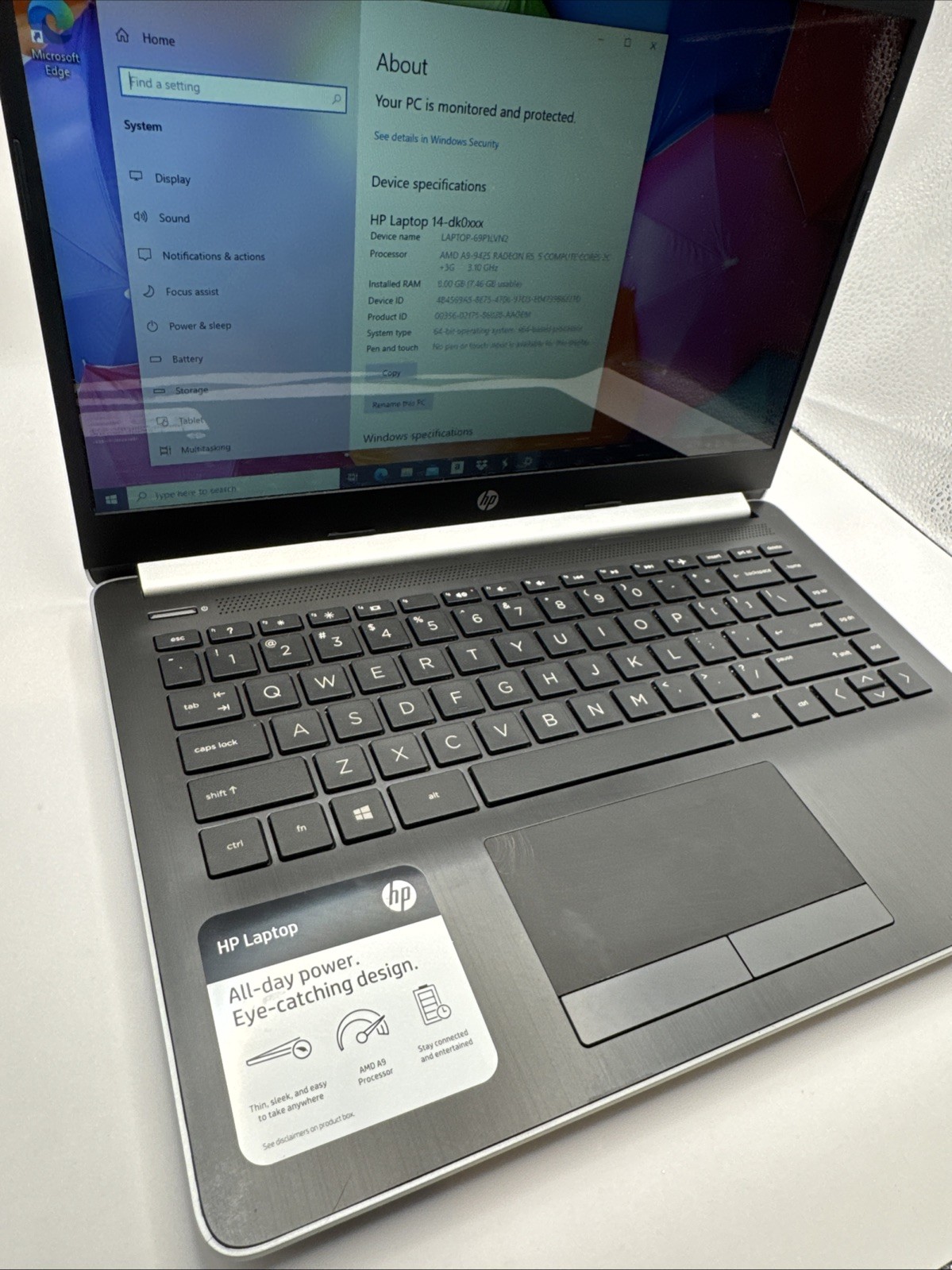 HP 14-dk0xxx Laptop AMD A9-9425 3.1GHz 8GB RAM Windows 14” + Charger
