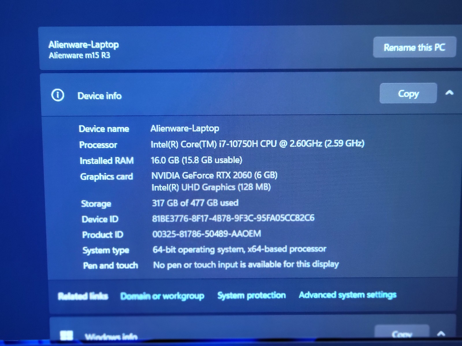 Alienware m15 R3 i7-10750h RTX 2060 16GB RAM 512GB Storage 144Hz Gaming Laptop