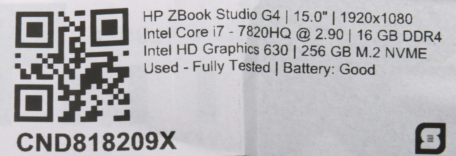 HP Zbook Studio G4 | i7-7820HQ @ 2.9GHz | 16GB / 256GB m2 | 15″ | No OS/AC
