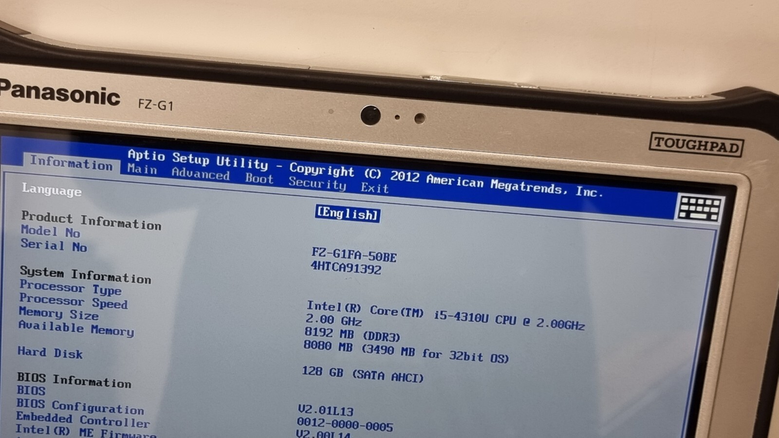 10.1″ PANASONIC TOUGHPAD FZ-G1 MK2 FZ-G1FA-50BE i5-4310U 2.00GHZ 8GB 128GB LTE