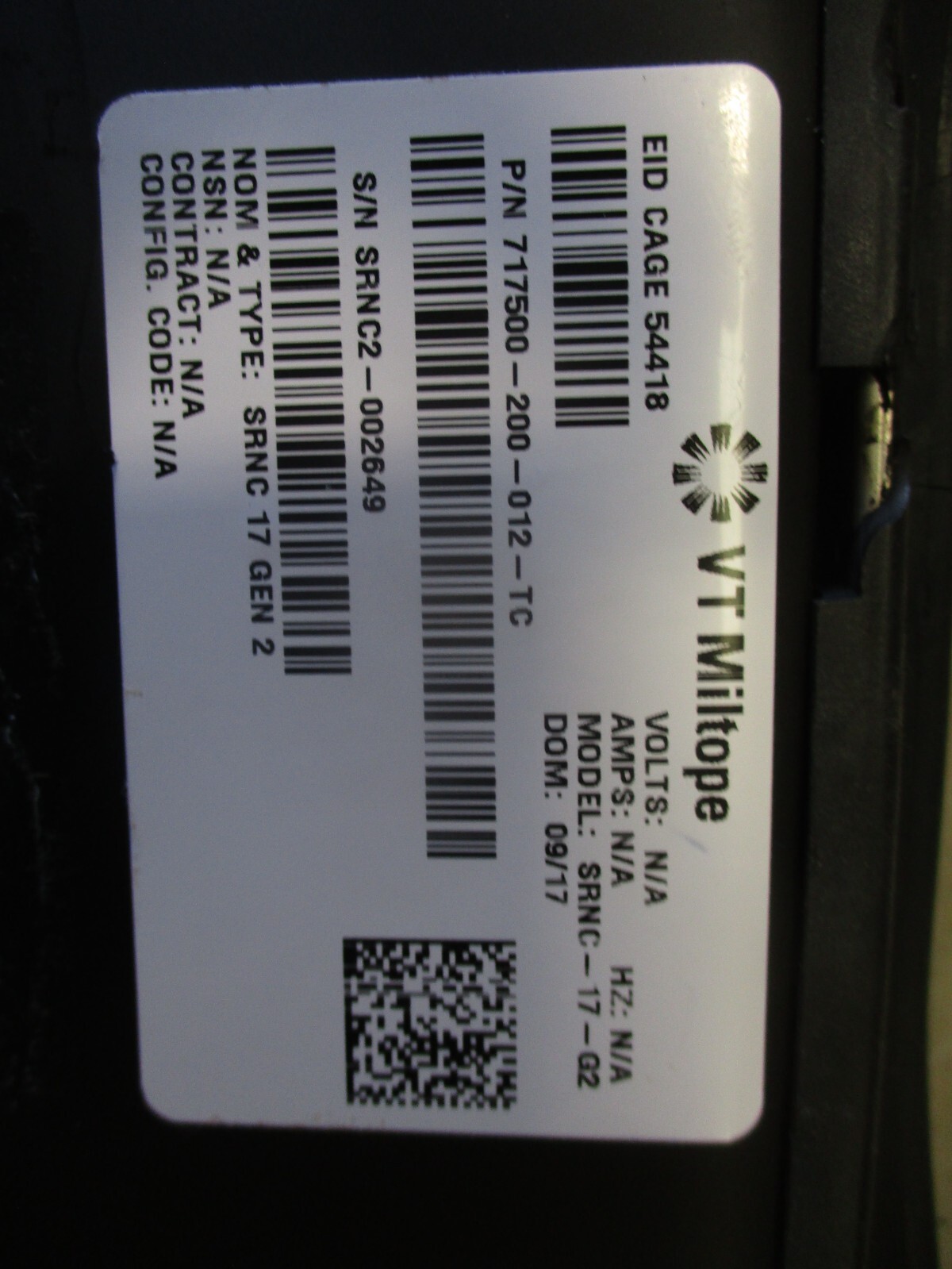 Used VT Miltope SRNC-17-G2 Semi-Rugged Notebook Computer Intel i7 No Drive HMMWV